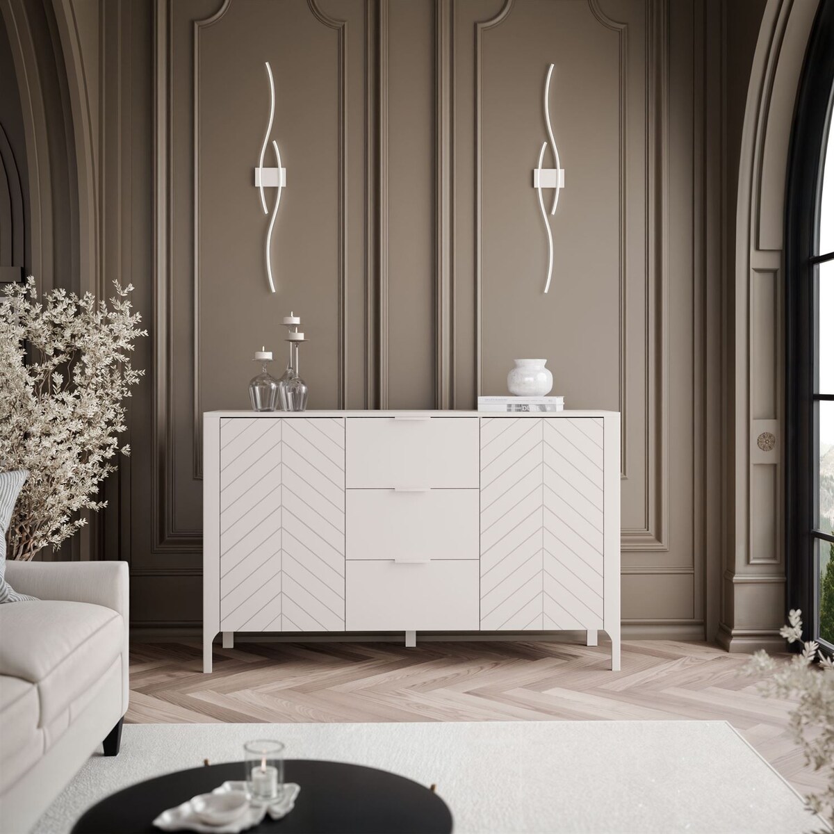 Dwudrzwiowa komoda z szufladami LUMI, kaszmir