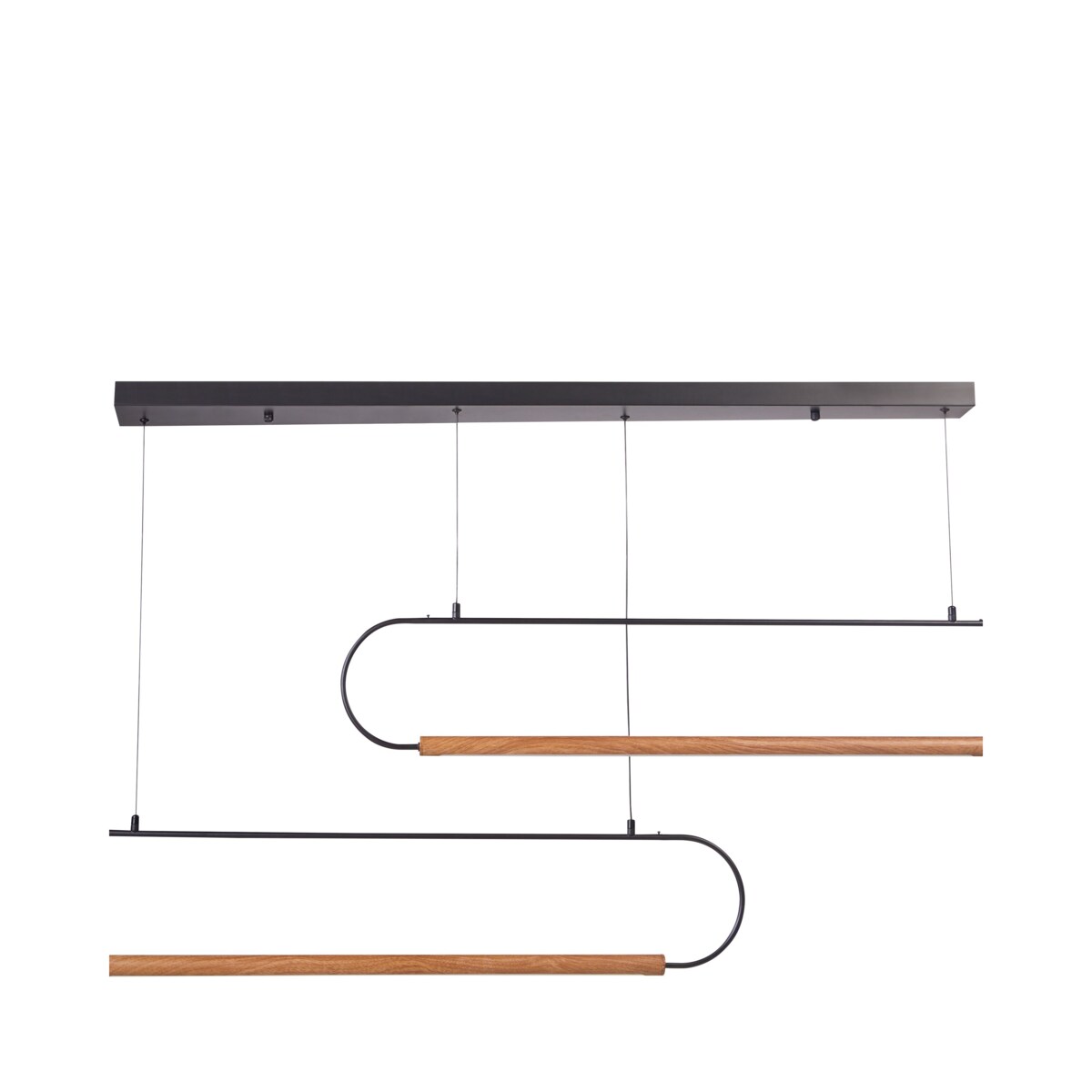 Lampa wisząca LED 2 punktowa metalowa czarny z jasnym drewnem LOGONE