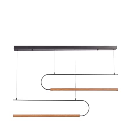 Lampa wisząca LED 2 punktowa metalowa czarny z jasnym drewnem LOGONE