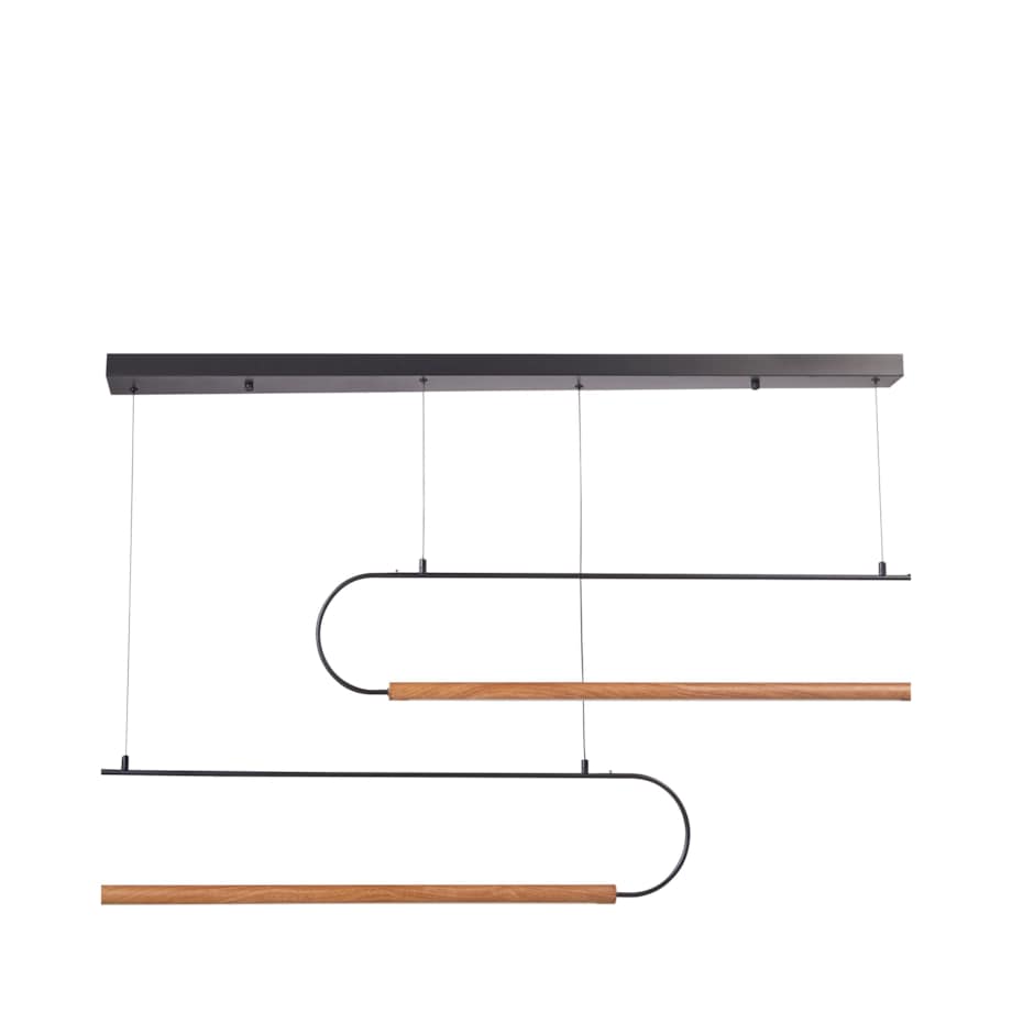 Lampa wisząca LED 2 punktowa metalowa czarny z jasnym drewnem LOGONE