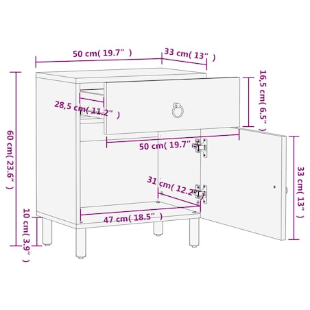 vidaXL Szafka nocna, 50x33x60 cm, lite drewno mango