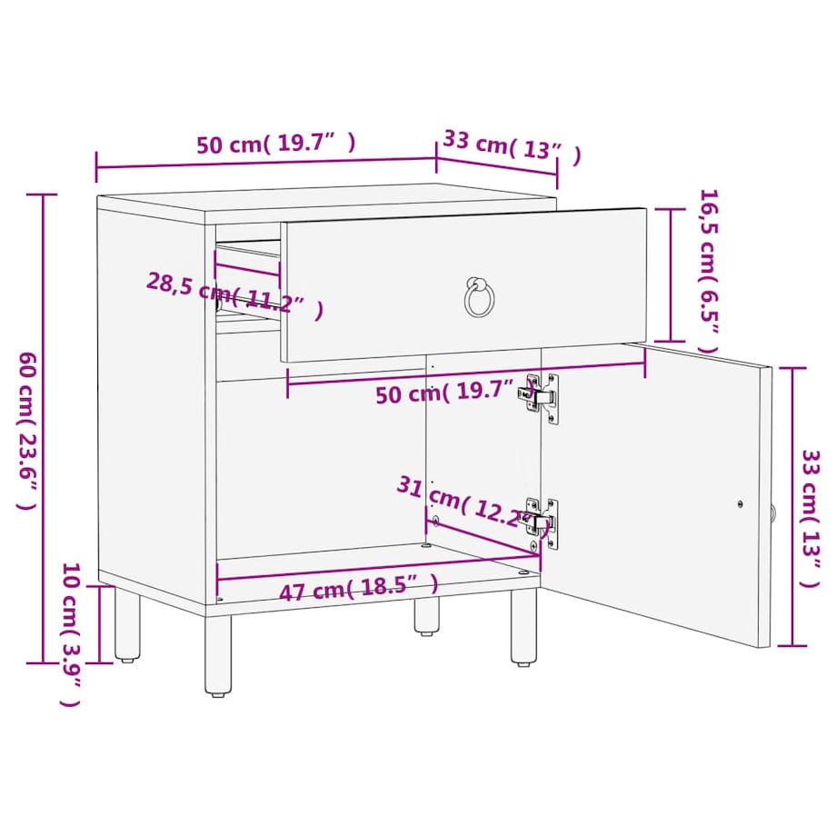 vidaXL Szafka nocna, 50x33x60 cm, lite drewno mango