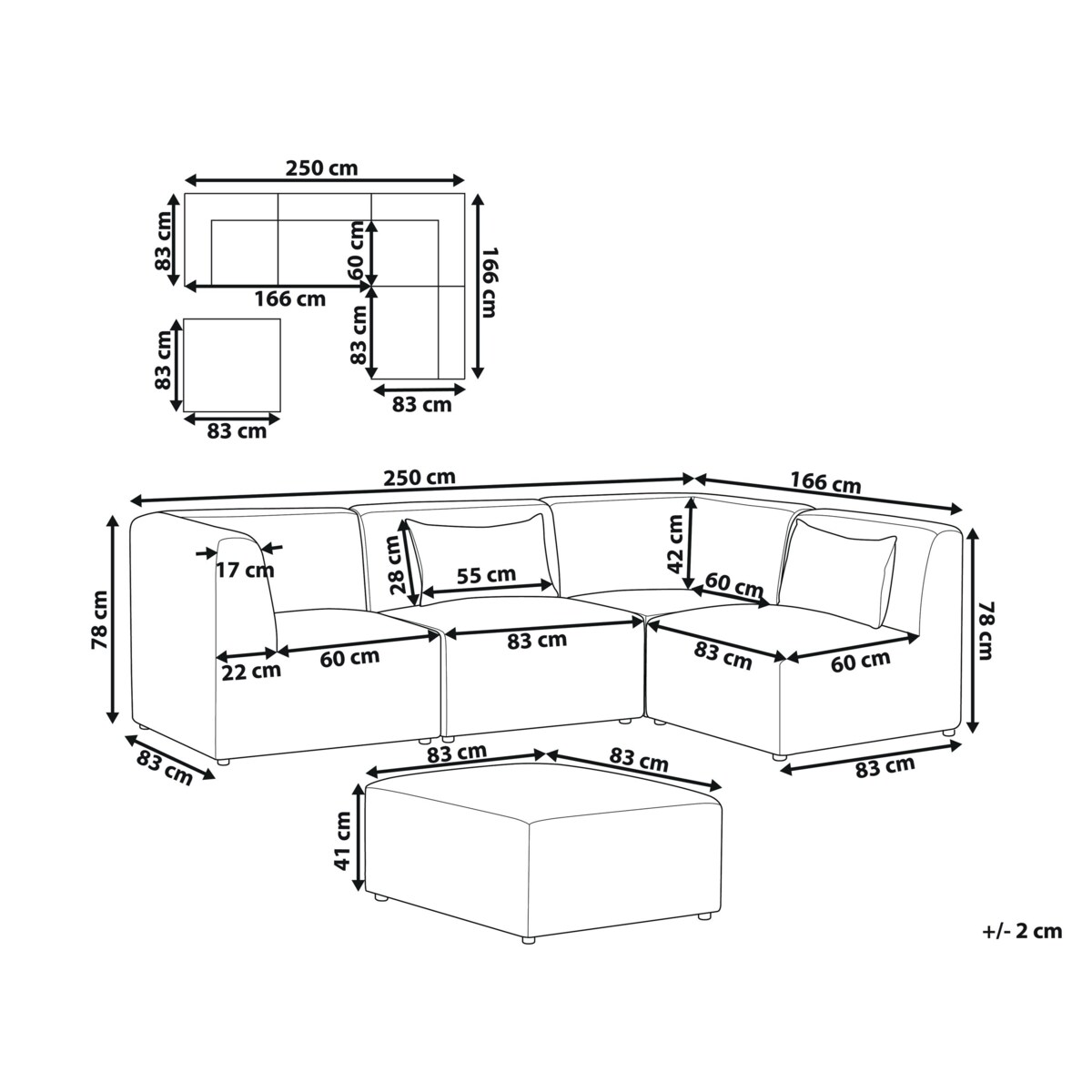Narożnik modułowy 4-osobowy z otomaną sztruksowy lewostronny beżowoszary LEMVIG