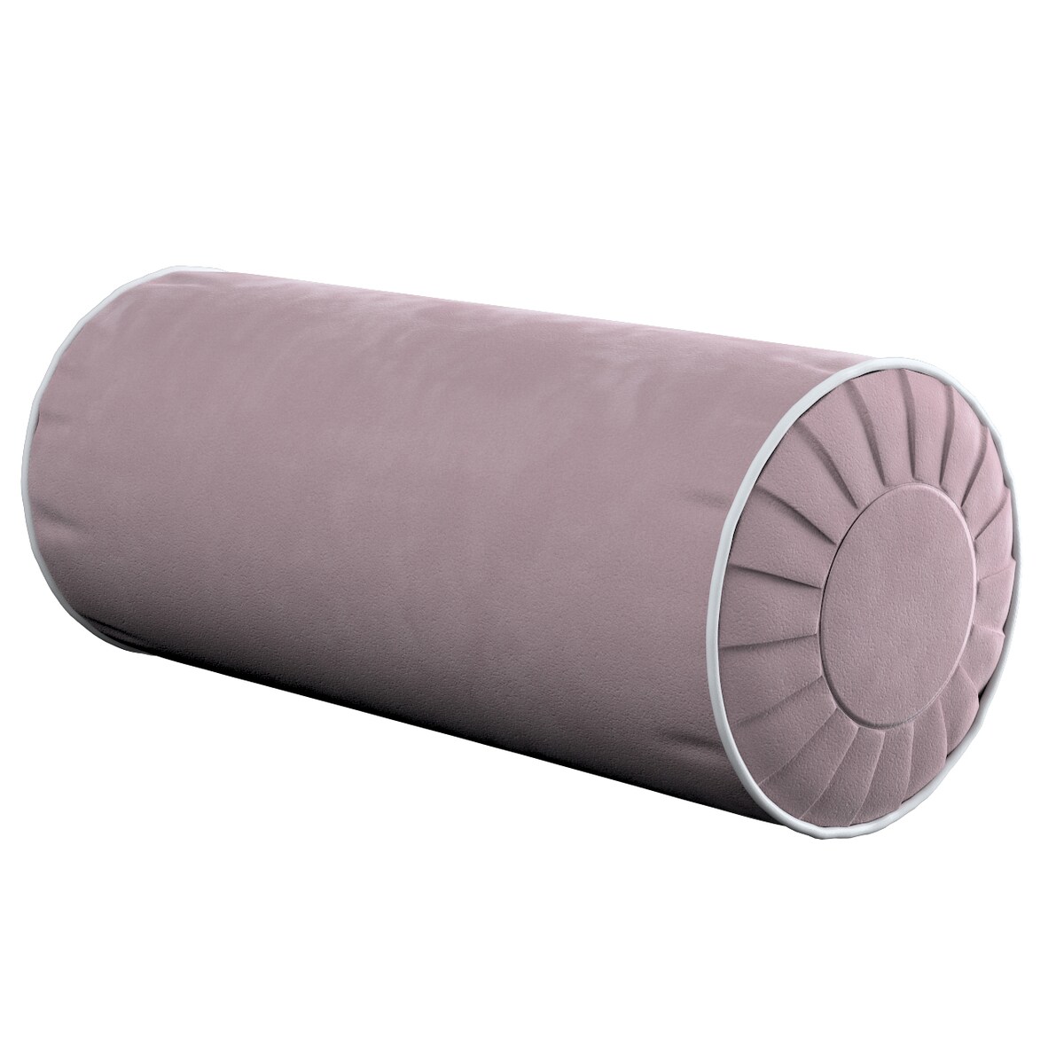 Poduszka wałek z zakładkami z lamówką, zgaszony róż, Ø20 x 50 cm, Velvet