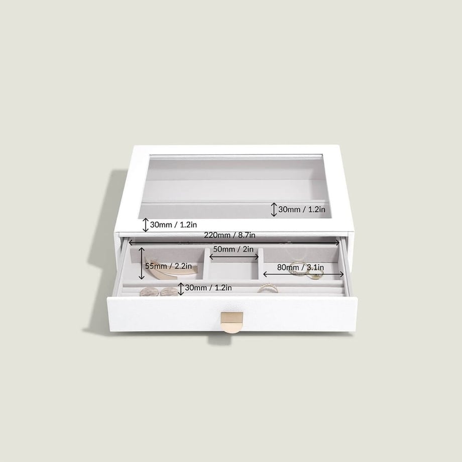 Szkatułka na biżuterię Stackers Pebble 6 komorowa classic biała z szufladą i szklaną pokrywką