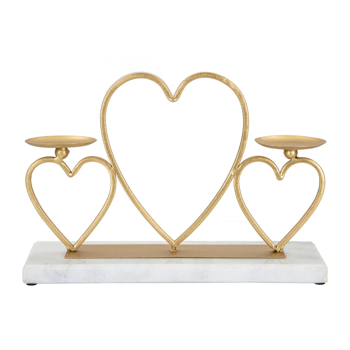 Świecznik dekoracyjny Hearts, 30 x 9 x 20 cm, świecznik na świecę, złoty, marmurowy, żelazo, marmur, Mauro Ferretti