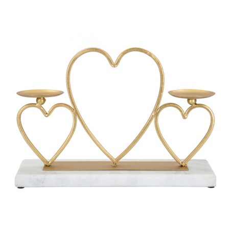 Świecznik dekoracyjny Hearts, 30 x 9 x 20 cm, świecznik na świecę, złoty, marmurowy, żelazo, marmur, Mauro Ferretti