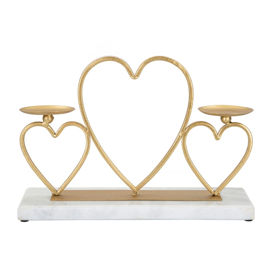 Świecznik dekoracyjny Hearts, 30 x 9 x 20 cm, świecznik na świecę, złoty, marmurowy, żelazo, marmur, Mauro Ferretti
