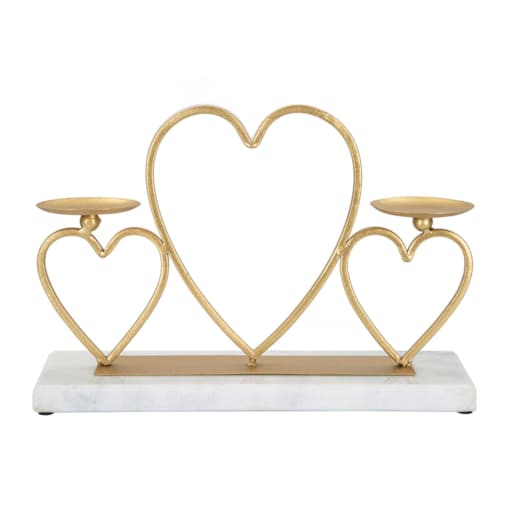 Świecznik dekoracyjny Hearts, 30 x 9 x 20 cm, świecznik na świecę, złoty, marmurowy, żelazo, marmur, Mauro Ferretti