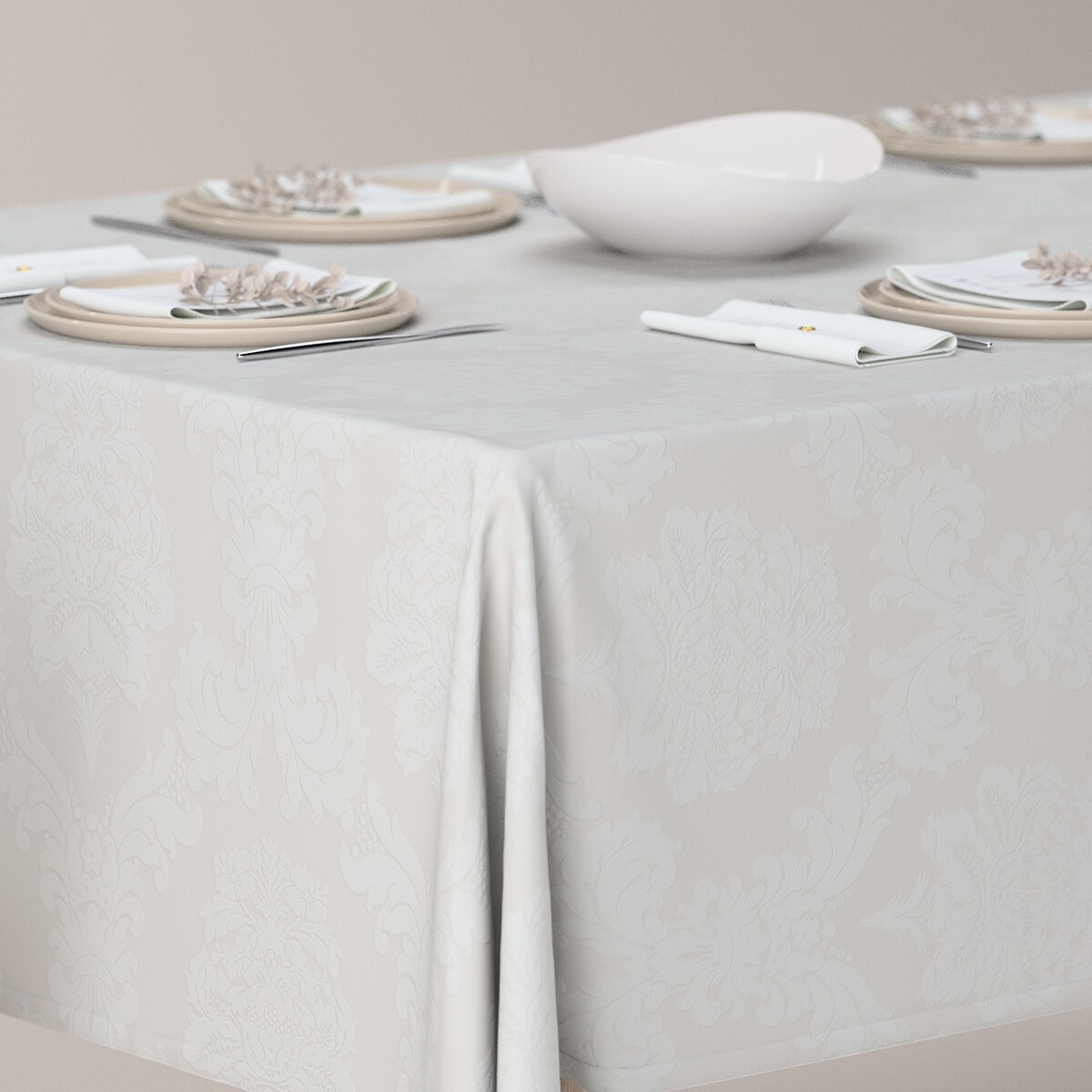 Obrus prostokątny 130 x 210 cm liście akantu na jasno-popielatym tle