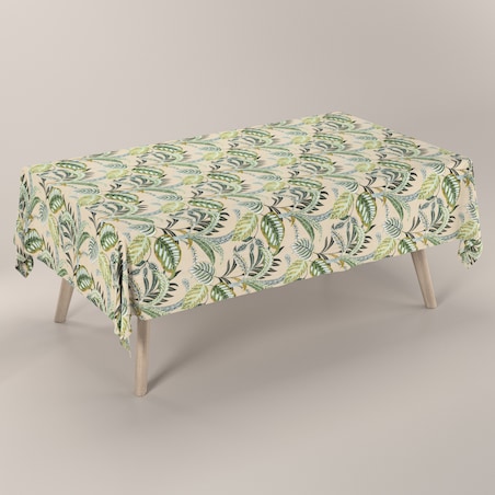 Obrus prostokątny 130 x 130 cm oliwkowo-zielone liście na lnianym tle