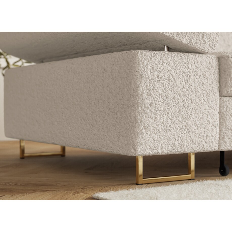 Narożnik ALEX z regulowanymi zagłówkami, lewostronny- tkanina boucle- ecru