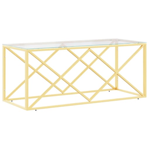 vidaXL Stolik kawowy, 110x45x45 cm, stal nierdzewna i szkło