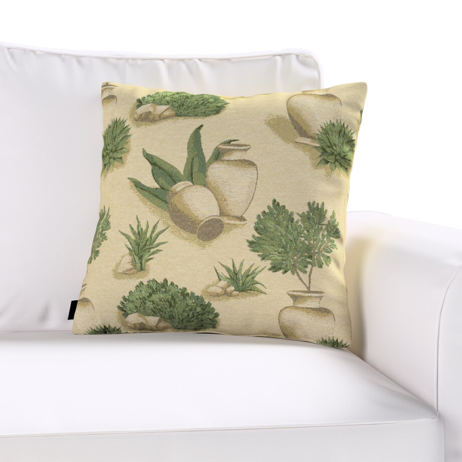 Poszewka Kinga na poduszkę 60x60 beżowo-zielony motyw roślinny