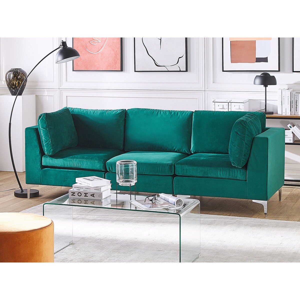 Sofa modułowa 3-osobowa welurowa zielona EVJA