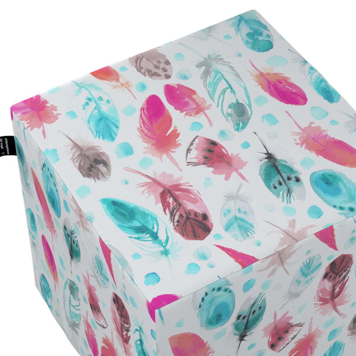 Puf kostka Nano, różowe i turkusowe piórka, 40 x 40 x 40 cm, Magic Collection