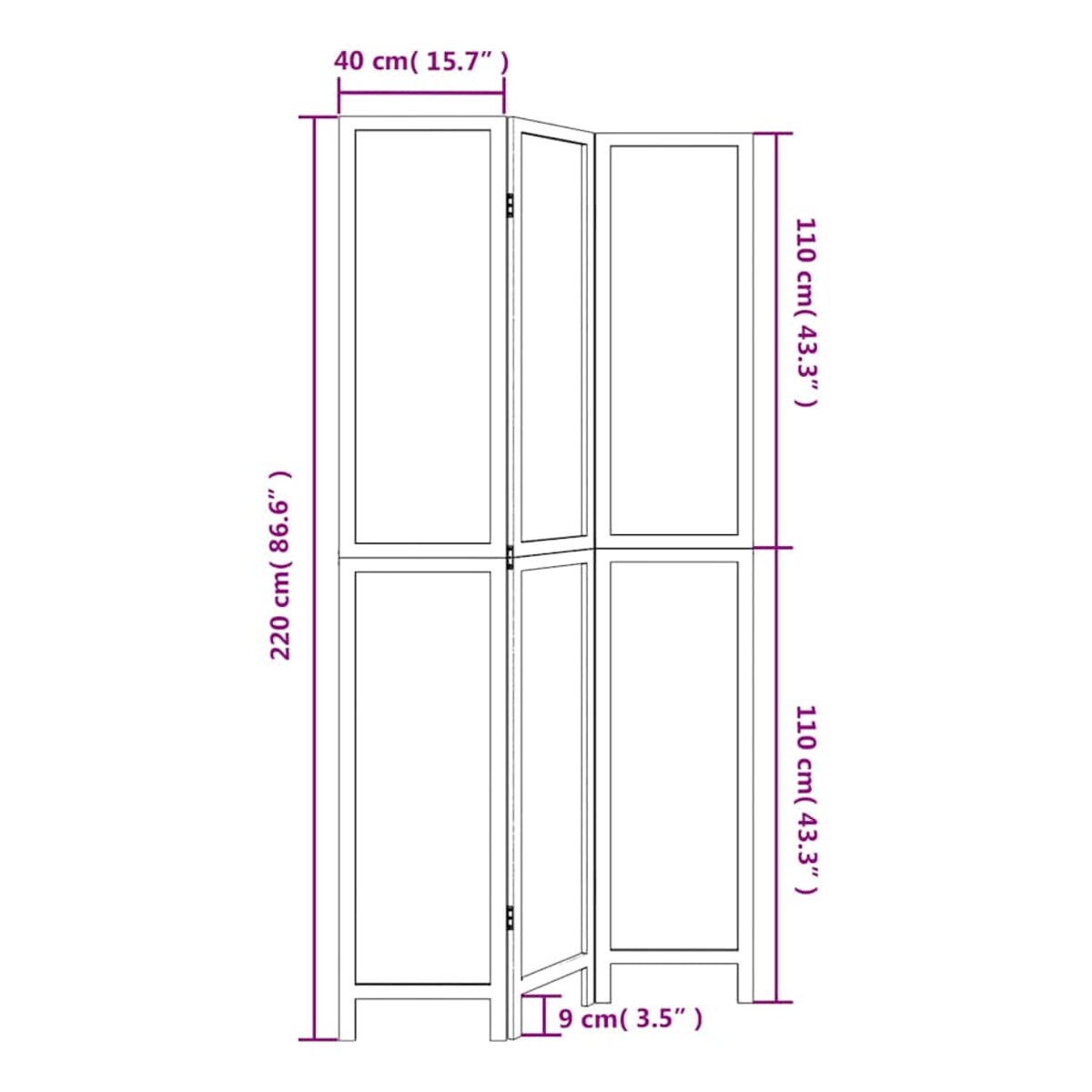 vidaXL Parawan pokojowy, 3-panelowy, biały, lite drewno paulowni