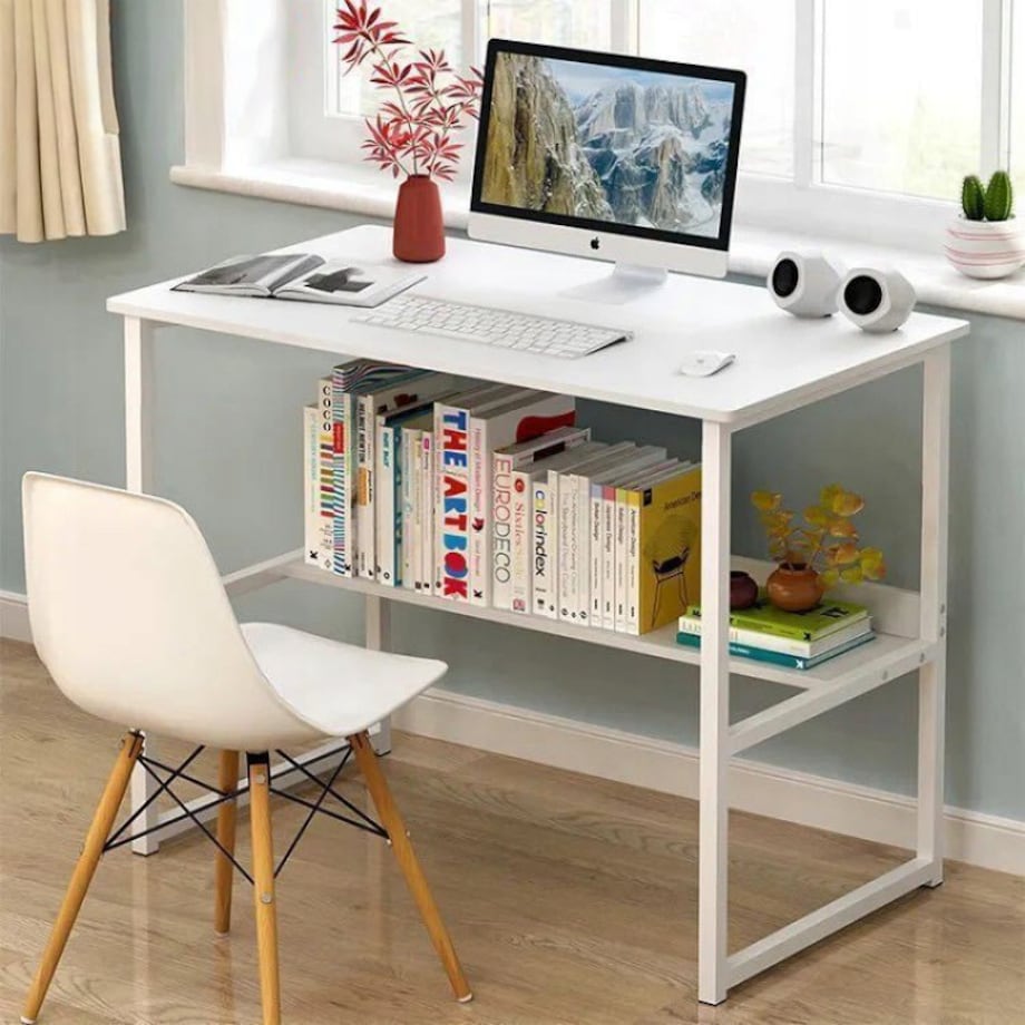 Biurko Komputerowe Stolik Loft Białe Młodzieżowe Z Półką Nowoczesne 100 Cm