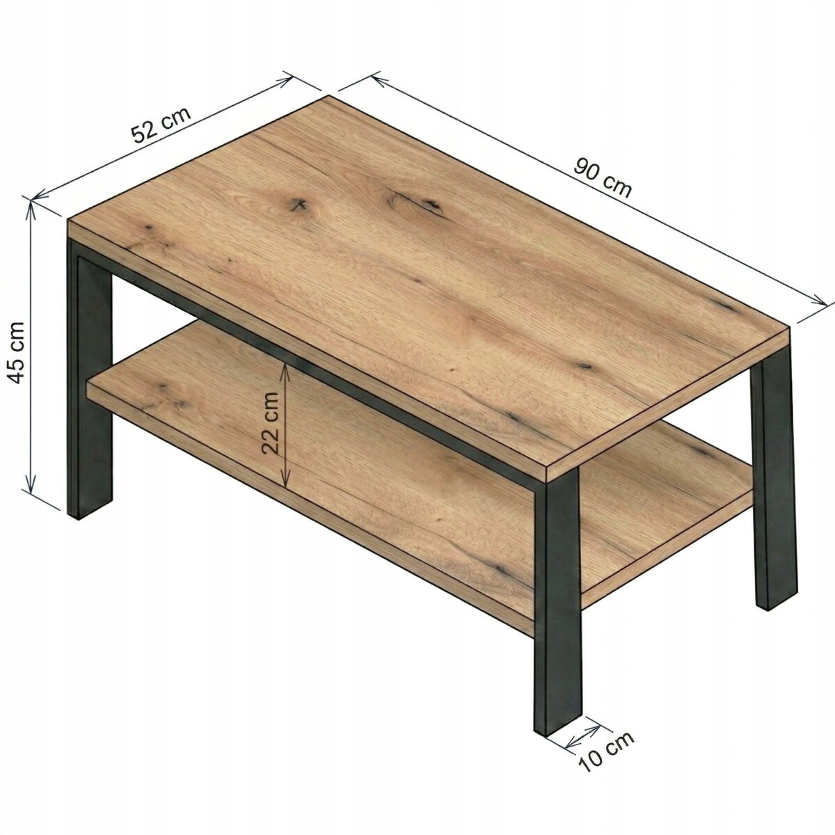 Stolik Kawowy Loft Dąb Evoke Czarny Stelaż 90X52Cm Ława Industrialna