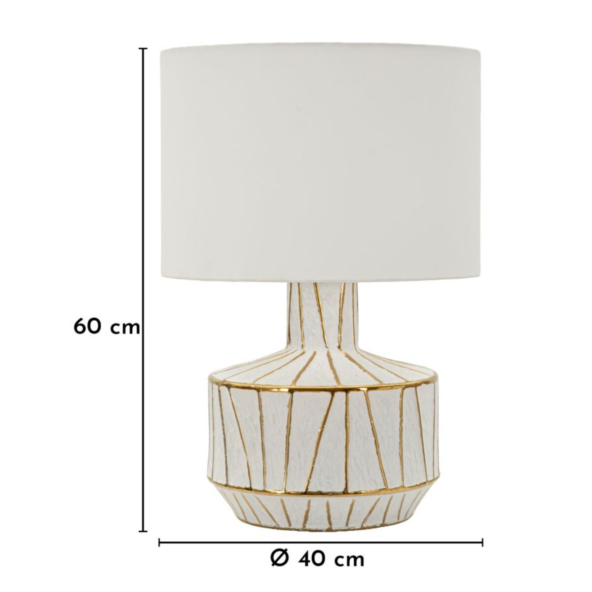 Lampa stołowa Tangeri, kolor biały i złoty, ceramika, żelazo i tkanina, 40 x 40 x 60 cm, 1 x E27, max. 40 W, do salonu i sypialni, Mauro Ferretti