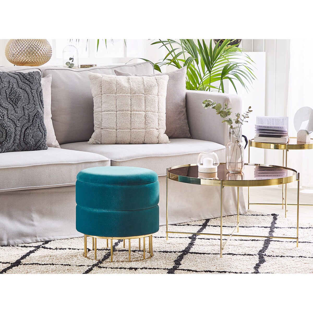 Puf ze schowkiem ⌀ 37 cm niebieski ELGIN