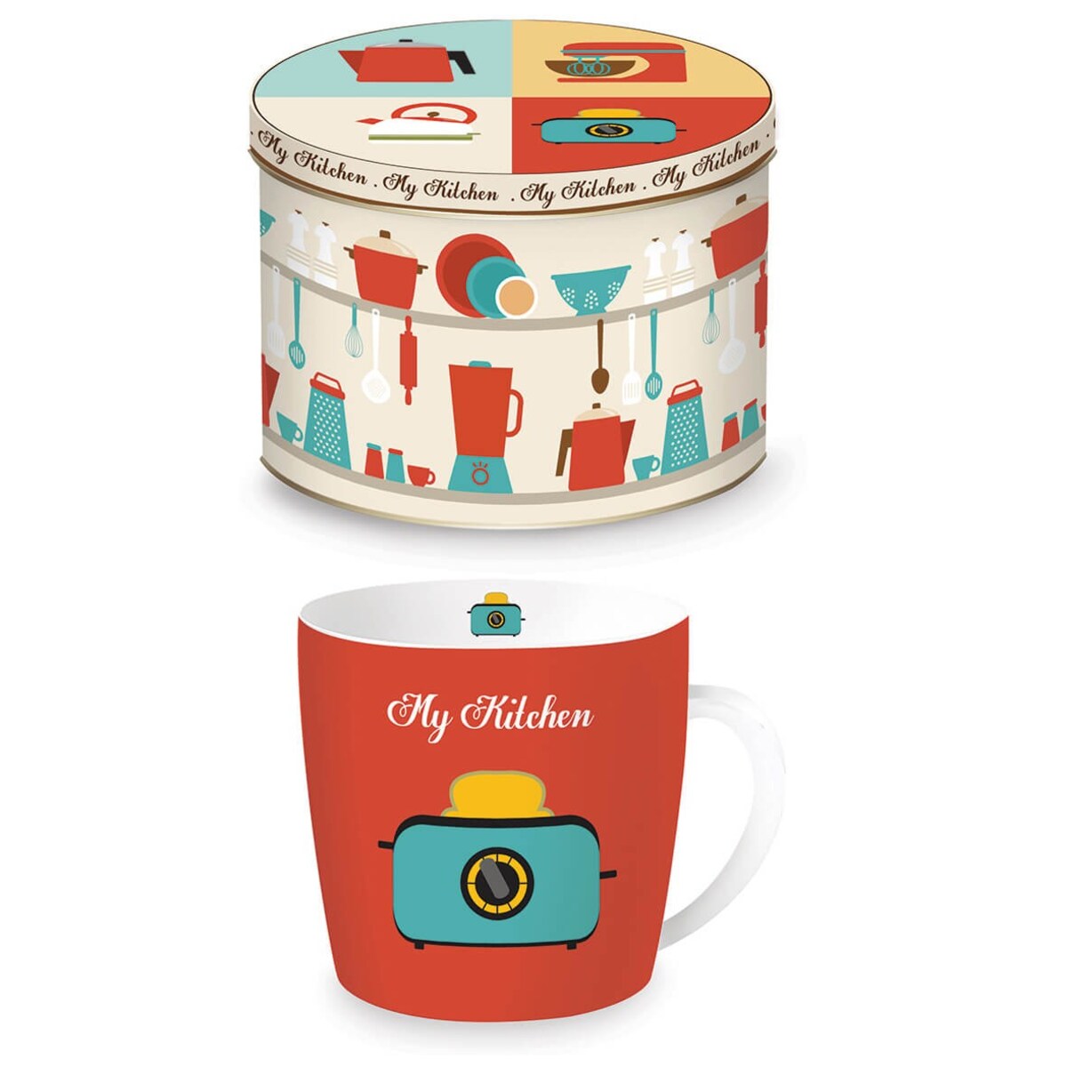 Kubek porcelanowy w metalowej puszce, Toster