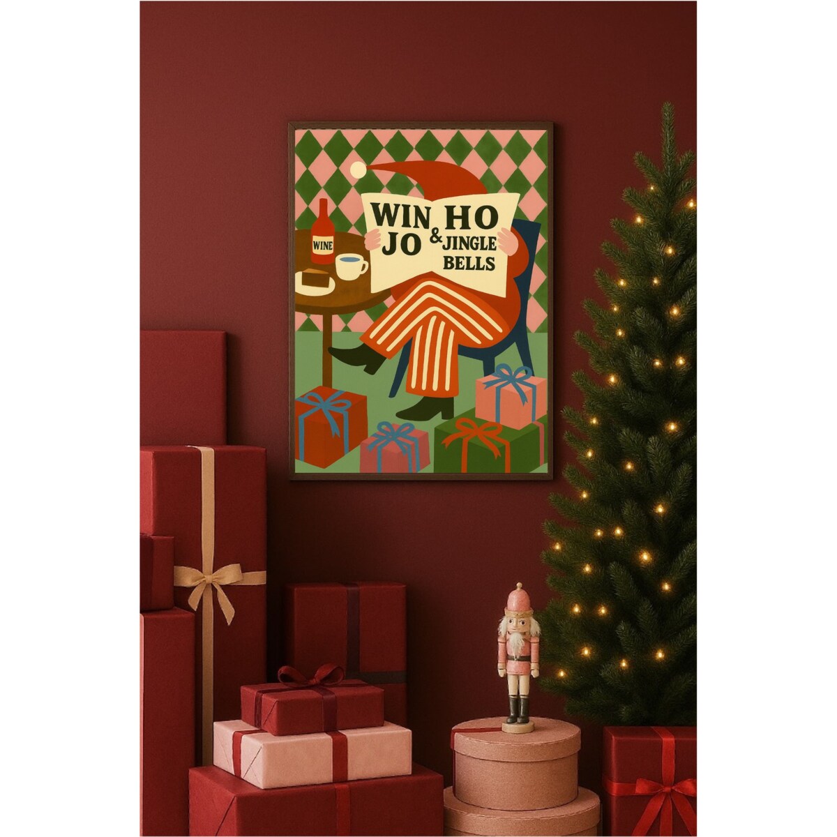 Poster Story, Plakat, Obraz - Świąteczny Elf z Gazetą Jingle Bells, wymiary 70 x 100 cm