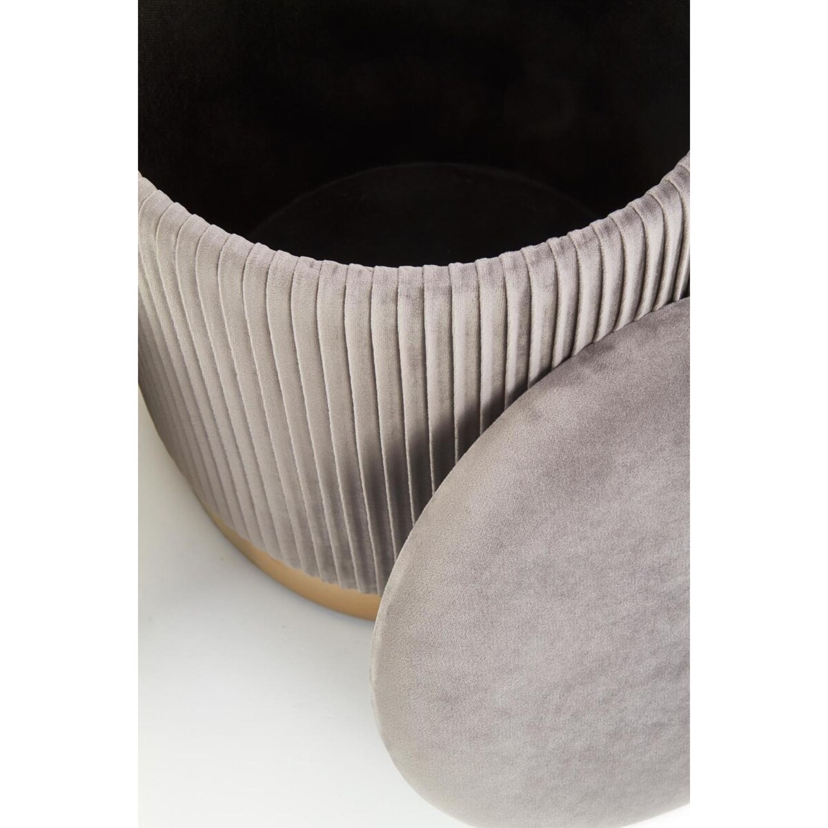 Zestaw 2 PUFY ZE SCHOWKIEM Goltra szare ZŁOTA PODSTAWA