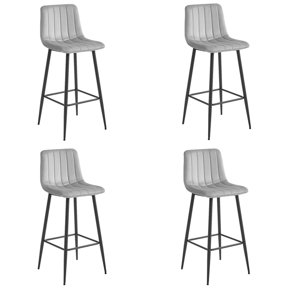 Hoker Do Jadalni Kuchni Baru Wysoki Pozza - Aksamit Srebrno-Szary / Nogi Czarne X 4