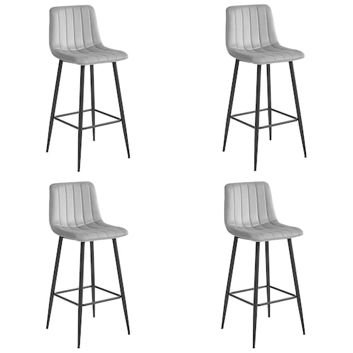 Hoker Do Jadalni Kuchni Baru Wysoki Pozza - Aksamit Srebrno-Szary / Nogi Czarne X 4