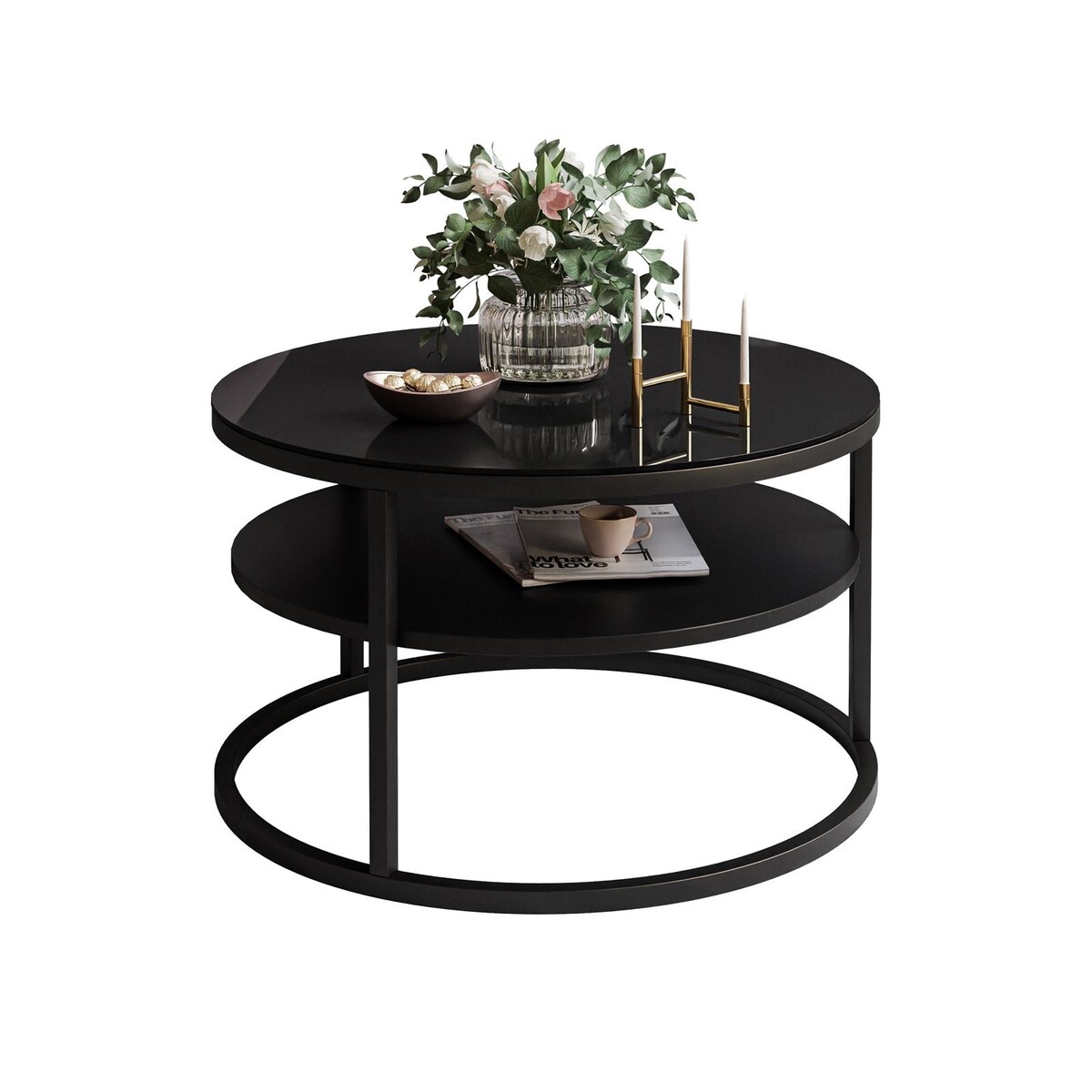 Stolik kawowy CIRI SLIM z półką czarne szkło