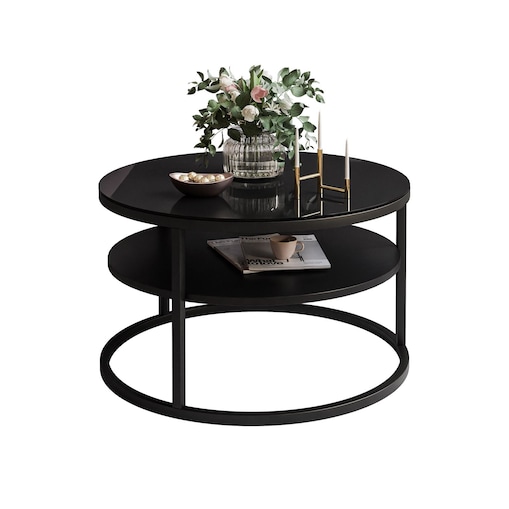 Stolik kawowy CIRI SLIM z półką czarne szkło