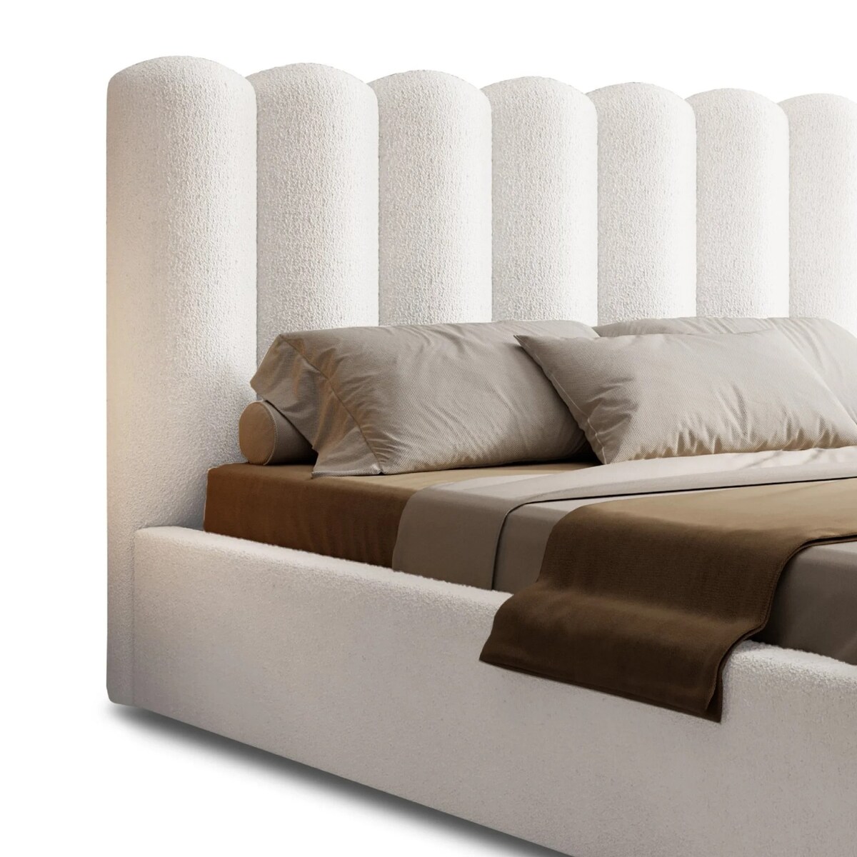 Łóżko ze stelażem i pojemnikiem białe bouclé Santos