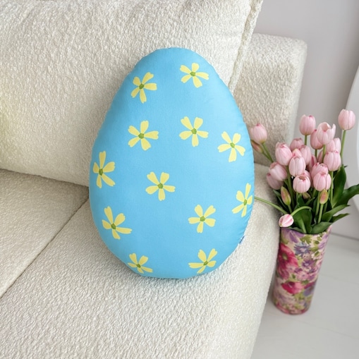 Poduszka jajko pisanka Wielkanoc błękitna w żółte kwiatki