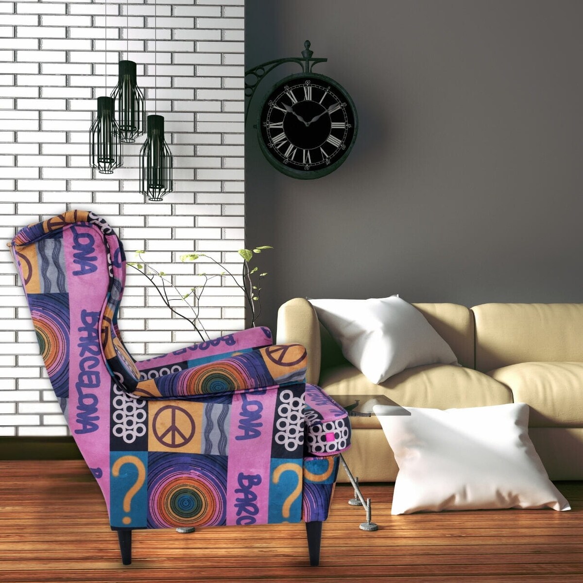 Fotel uszak Barcelona velvet – elegancki fotel wypoczynkowy do salonu i sypialni z autorskim wzorem