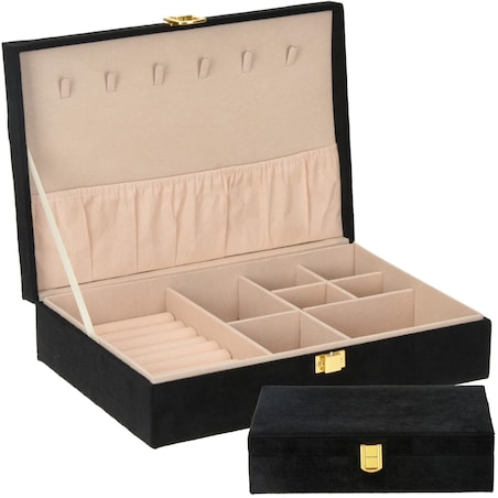 Szkatułka Na Biżuterię Organizer Kuferek Elegancki Pudełko Czarna