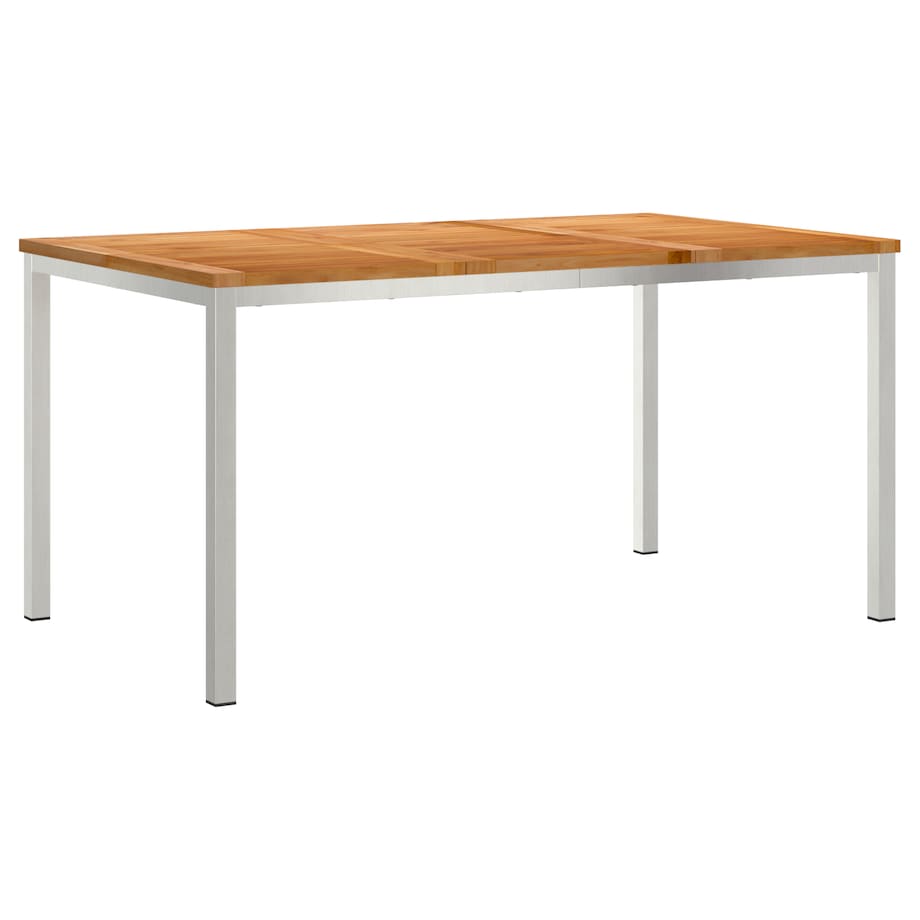 Zestaw do jadalni vidaXL 5 częściowy z litego drewna tekowego, Stół do jadalni na zewnątrz vidaXL 150x90x75 cm z litego drewna tekowego, Zestaw krzeseł ogrodowych vidaXL 4 sztuki z litego drewna tekowego i metalu