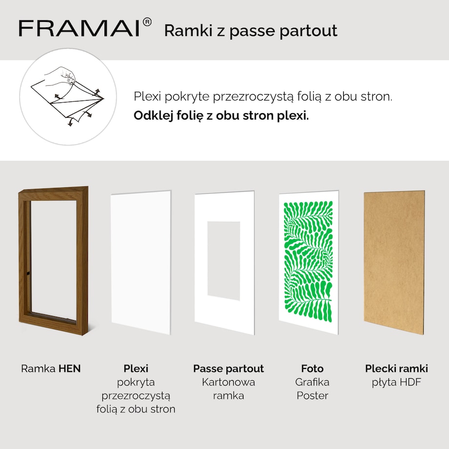 Ramka na zdjęcia z passe partout ramka 60x80 cm z okienkiem passe partout na zdjęcie 50x70 cm kolor brązowy FRAMAI®