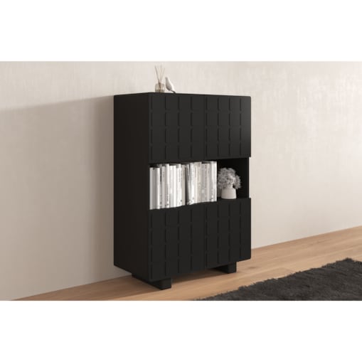 Nowoczesna komoda z frontami 3D Skandica CUBO HIGH / kolor czarny / szer. 85 cm