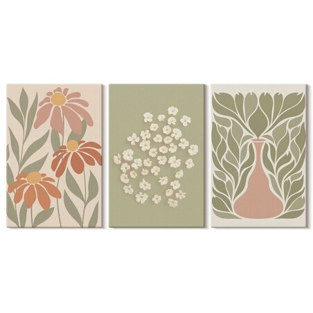 Zestaw 3 małych obrazów na płótnie - Kwiatowe motywy boho wzory - zielony