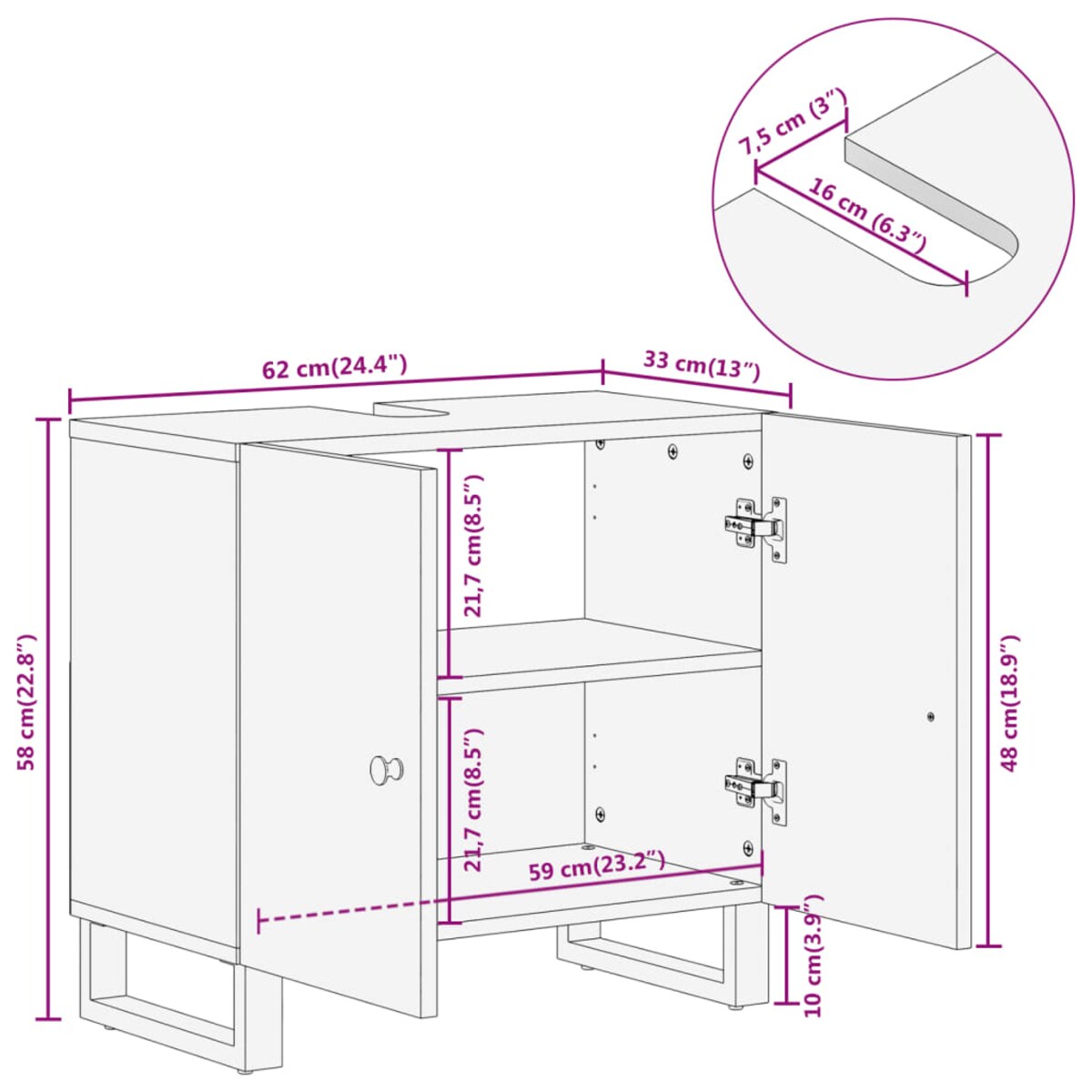 vidaXL Szafka łazienkowa, brązowo-czarna, lite drewno mango