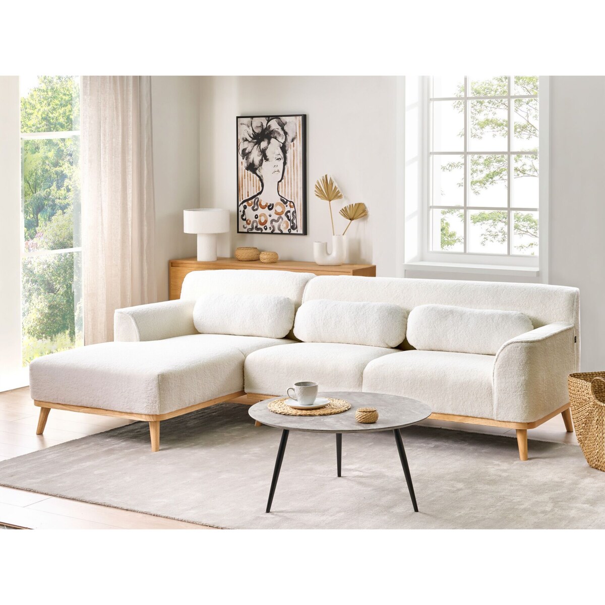 Narożnik boucle prawostronny biały SIMOS