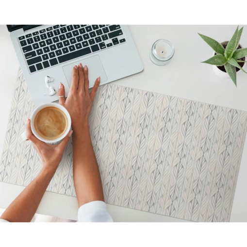 Beżowa mata na biurko Liściasty wzór retro, 90x45 cm