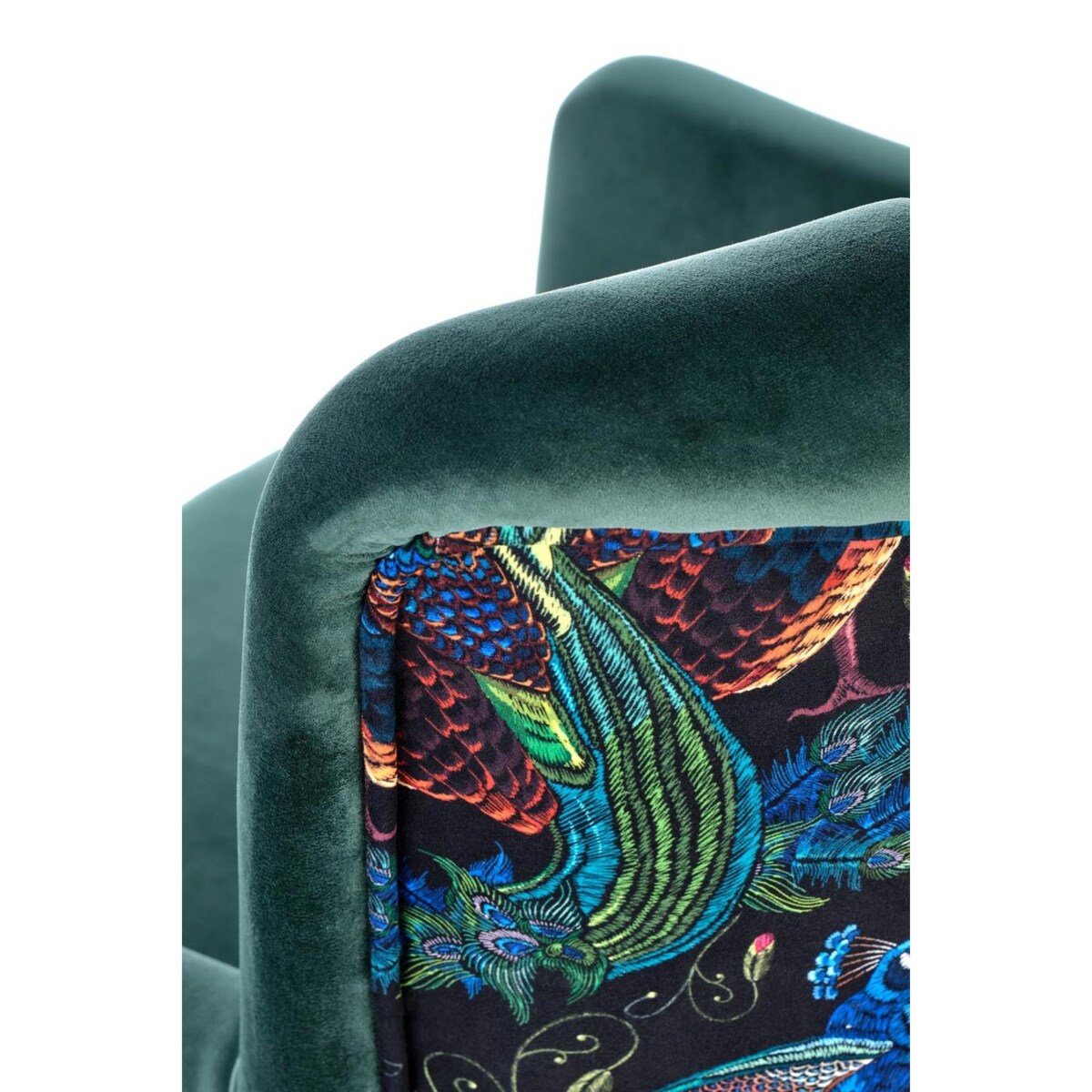 FOTEL WYPOCZYNKOWY Gredos zielony WZÓR PTAKA drewniane nogi