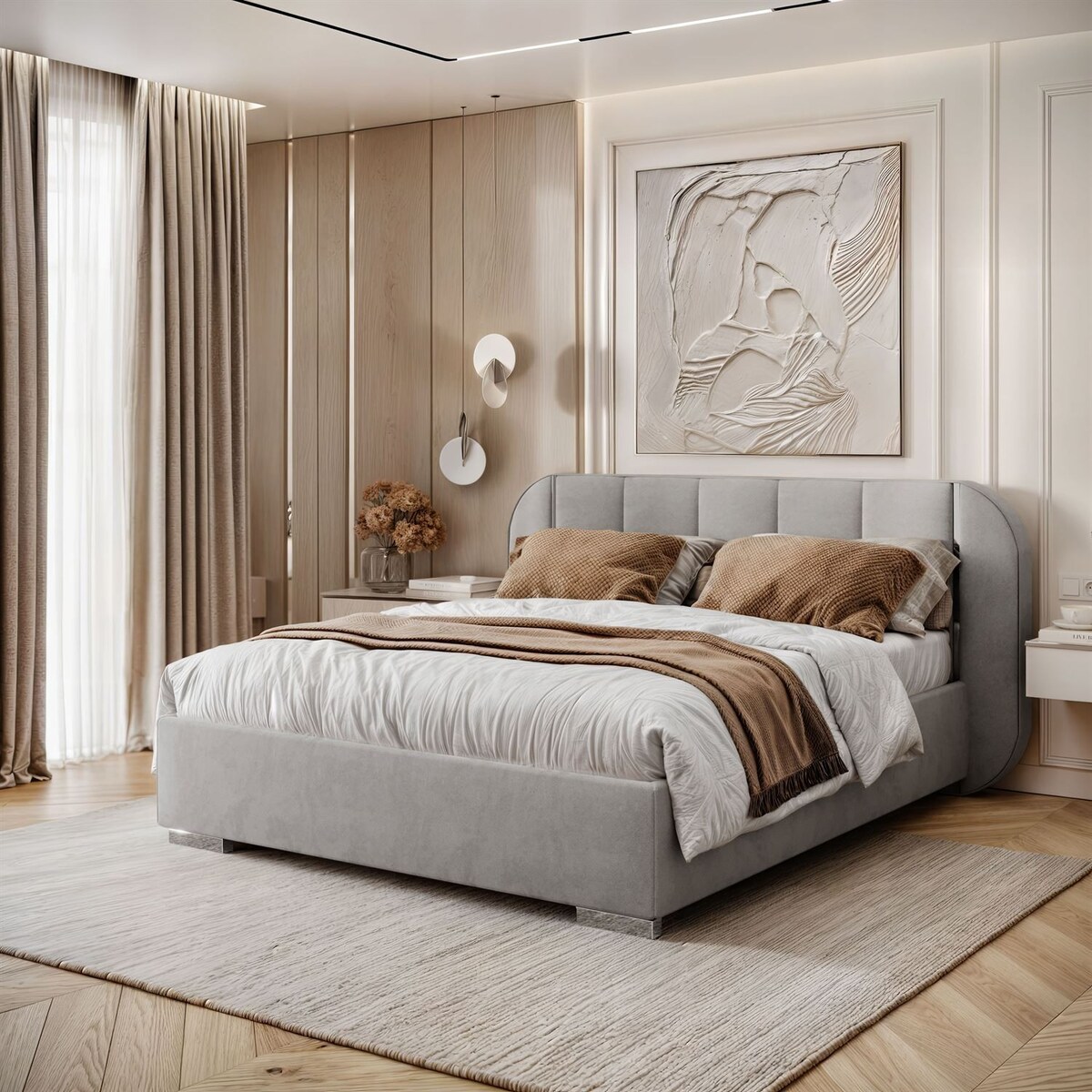 Łóżko tapicerowane AMARA SILVER, pojemnik, stelaż 32, 160x200, Royal Velvet 87251