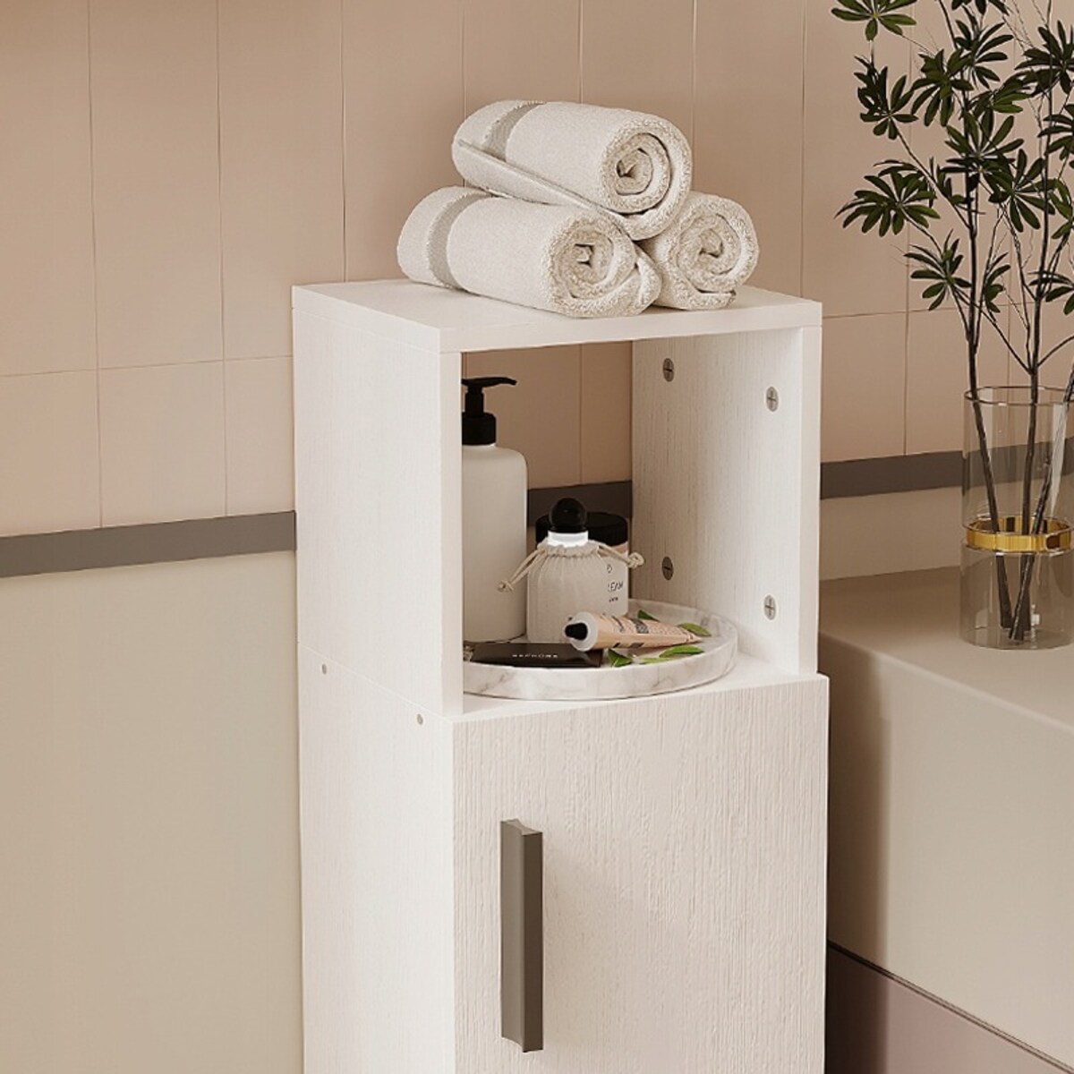 Szafka łazienkowa słupek wąska biała nowoczesna 101cm