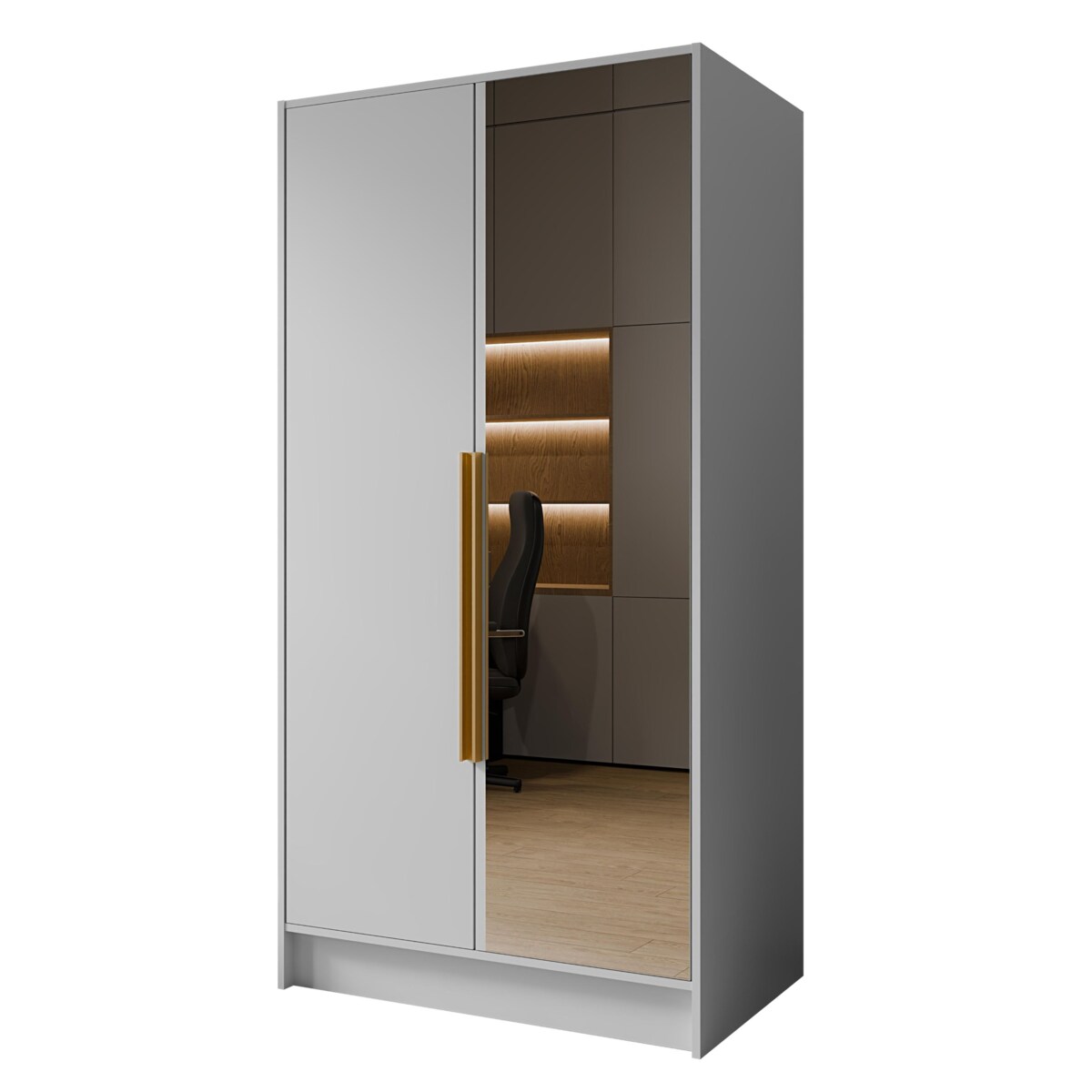 Szafa 100 gładka LUSO z lustrem i złotymi uchwytami, biała