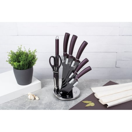 Zestaw noży w stojaku 8 elementów komplet noże BERLINGER HAUS Purple Eclipse