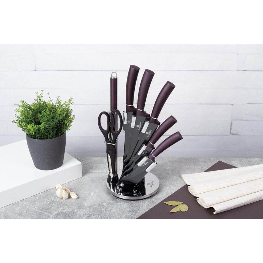 Zestaw noży w stojaku 8 elementów komplet noże BERLINGER HAUS Purple Eclipse