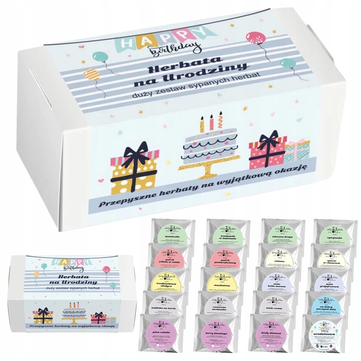 Prezent upominek urodzinowy zestaw 20 herbat sypanych PREMIUM w saszetkach po 5g dla żony męża siostry brata kobiety faceta niej niego